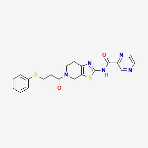 molecular formula C20H19N5O2S2 B2370436 N-(5-(3-(phenylthio)propanoyl)-4,5,6,7-tetrahydrothiazolo[5,4-c]pyridin-2-yl)pyrazine-2-carboxamide CAS No. 1351621-38-9