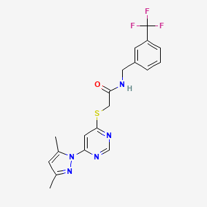 molecular formula C19H18F3N5OS B2370439 2-((6-(3,5-dimethyl-1H-pyrazol-1-yl)pyrimidin-4-yl)thio)-N-(3-(trifluoromethyl)benzyl)acetamide CAS No. 1251677-15-2