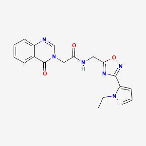 molecular formula C19H18N6O3 B2370441 N-((3-(1-ethyl-1H-pyrrol-2-yl)-1,2,4-oxadiazol-5-yl)methyl)-2-(4-oxoquinazolin-3(4H)-yl)acetamide CAS No. 2034453-80-8