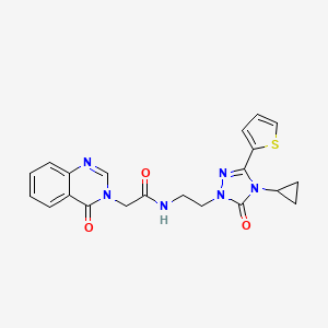 molecular formula C21H20N6O3S B2370455 N-(2-(4-cyclopropyl-5-oxo-3-(thiophen-2-yl)-4,5-dihydro-1H-1,2,4-triazol-1-yl)ethyl)-2-(4-oxoquinazolin-3(4H)-yl)acetamide CAS No. 1448064-20-7