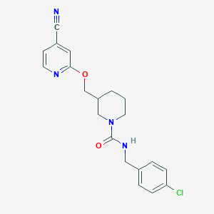 molecular formula C20H21ClN4O2 B2370484 N-[(4-Chlorophenyl)methyl]-3-[(4-cyanopyridin-2-yl)oxymethyl]piperidine-1-carboxamide CAS No. 2380170-73-8