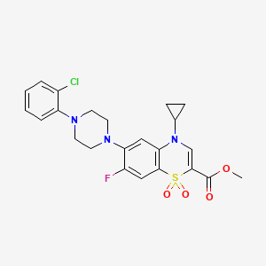 molecular formula C23H23ClFN3O4S B2370489 methyl 6-(4-(2-chlorophenyl)piperazin-1-yl)-4-cyclopropyl-7-fluoro-4H-benzo[b][1,4]thiazine-2-carboxylate 1,1-dioxide CAS No. 1115889-56-9