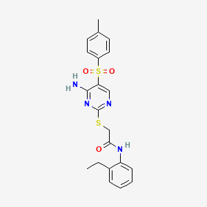 molecular formula C21H22N4O3S2 B2370497 2-({4-amino-5-[(4-methylphenyl)sulfonyl]pyrimidin-2-yl}sulfanyl)-N-(2-ethylphenyl)acetamide CAS No. 894952-87-5