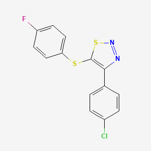 molecular formula C14H8ClFN2S2 B2370513 4-(4-Chlorophenyl)-5-[(4-fluorophenyl)sulfanyl]-1,2,3-thiadiazole CAS No. 338408-07-4