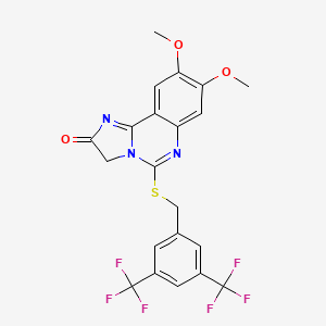 molecular formula C21H15F6N3O3S B2370525 5-{[3,5-bis(trifluoromethyl)benzyl]sulfanyl}-8,9-dimethoxyimidazo[1,2-c]quinazolin-2(3H)-one CAS No. 439109-35-0