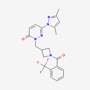 molecular formula C21H20F3N5O2 B2370535 6-(3,5-dimethyl-1H-pyrazol-1-yl)-2-({1-[2-(trifluoromethyl)benzoyl]azetidin-3-yl}methyl)-2,3-dihydropyridazin-3-one CAS No. 2200780-52-3