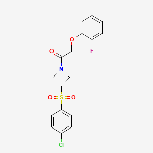 molecular formula C17H15ClFNO4S B2370566 1-(3-((4-Chlorophenyl)sulfonyl)azetidin-1-yl)-2-(2-fluorophenoxy)ethanone CAS No. 1448030-12-3