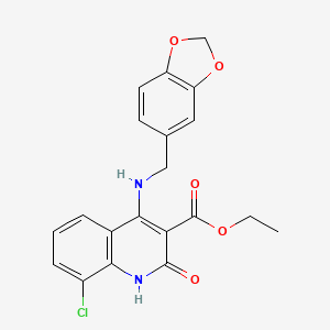 Ethyl 4-((benzo[d][1,3]dioxol-5-ylmethyl)amino)-8-chloro-2-oxo-1,2-dihydroquinoline-3-carboxylate