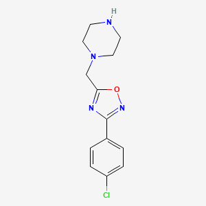 molecular formula C13H15ClN4O B2370604 1-{[3-(4-Chlorophenyl)-1,2,4-oxadiazol-5-yl]methyl}piperazine CAS No. 1170477-01-6; 923721-29-3