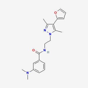 molecular formula C20H24N4O2 B2370615 3-(dimethylamino)-N-(2-(4-(furan-2-yl)-3,5-dimethyl-1H-pyrazol-1-yl)ethyl)benzamide CAS No. 2034513-89-6