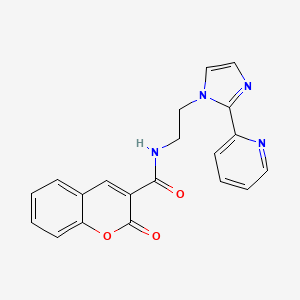 molecular formula C20H16N4O3 B2370634 2-氧代-N-(2-(2-(吡啶-2-基)-1H-咪唑-1-基)乙基)-2H-色烯-3-甲酰胺 CAS No. 2034233-90-2
