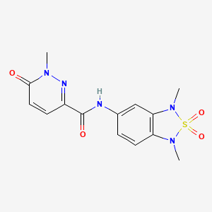 molecular formula C14H15N5O4S B2370647 N-(1,3-dimethyl-2,2-dioxido-1,3-dihydrobenzo[c][1,2,5]thiadiazol-5-yl)-1-methyl-6-oxo-1,6-dihydropyridazine-3-carboxamide CAS No. 2034586-03-1