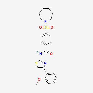 molecular formula C23H25N3O4S2 B2370649 4-(azepane-1-sulfonyl)-N-[4-(2-methoxyphenyl)-1,3-thiazol-2-yl]benzamide CAS No. 307337-80-0