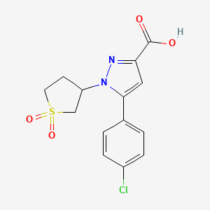 molecular formula C14H13ClN2O4S B2370651 5-(4-氯苯基)-1-(1,1-二氧化四氢噻吩-3-基)-1H-吡唑-3-甲酸 CAS No. 956824-05-8