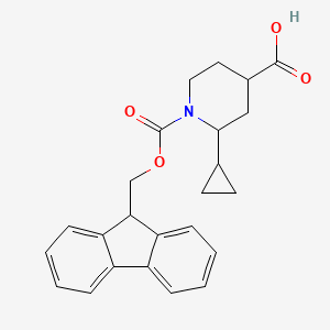 molecular formula C24H25NO4 B2370664 2-Cyclopropyl-1-(9H-fluoren-9-ylmethoxycarbonyl)piperidine-4-carboxylic acid CAS No. 2418733-67-0