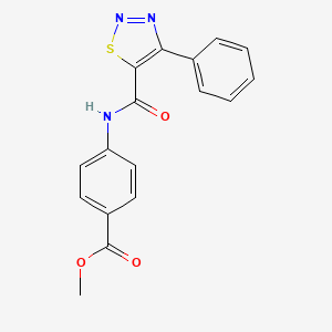 molecular formula C17H13N3O3S B2370673 Methyl 4-{[(4-phenyl-1,2,3-thiadiazol-5-yl)carbonyl]amino}benzenecarboxylate CAS No. 477857-88-8