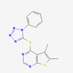 molecular formula C15H12N6S2 B2370675 5,6-二甲基-4-(1-苯基四唑-5-基)硫代噻吩并[2,3-d]嘧啶 CAS No. 315678-68-3