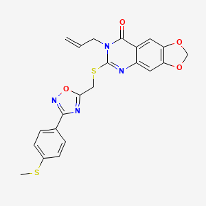 molecular formula C22H18N4O4S2 B2370676 7-allyl-6-(((3-(4-(methylthio)phenyl)-1,2,4-oxadiazol-5-yl)methyl)thio)-[1,3]dioxolo[4,5-g]quinazolin-8(7H)-one CAS No. 1115926-96-9