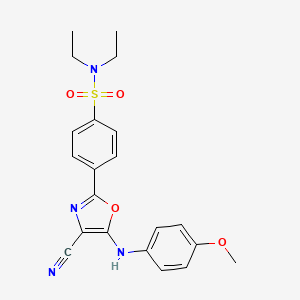molecular formula C21H22N4O4S B2370686 4-(4-cyano-5-((4-methoxyphenyl)amino)oxazol-2-yl)-N,N-diethylbenzenesulfonamide CAS No. 941266-55-3