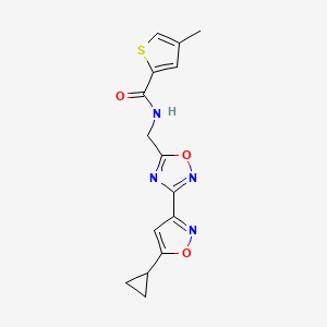 molecular formula C15H14N4O3S B2370713 N-((3-(5-cyclopropylisoxazol-3-yl)-1,2,4-oxadiazol-5-yl)methyl)-4-methylthiophene-2-carboxamide CAS No. 2034464-78-1