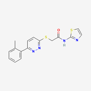 molecular formula C16H14N4OS2 B2370719 N-(thiazol-2-yl)-2-((6-(o-tolyl)pyridazin-3-yl)thio)acetamide CAS No. 923083-22-1