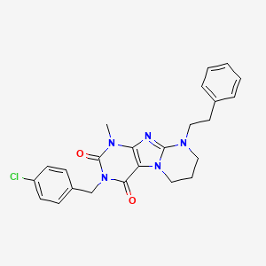 molecular formula C24H24ClN5O2 B2370720 3-(4-chlorobenzyl)-1-methyl-9-phenethyl-6,7,8,9-tetrahydropyrimido[2,1-f]purine-2,4(1H,3H)-dione CAS No. 877622-19-0