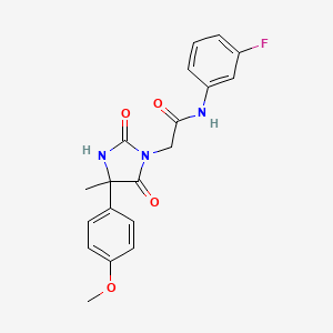 molecular formula C19H18FN3O4 B2370736 N-(3-fluorophenyl)-2-(4-(4-methoxyphenyl)-4-methyl-2,5-dioxoimidazolidin-1-yl)acetamide CAS No. 1052560-99-2