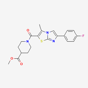 molecular formula C20H20FN3O3S B2370763 Methyl 1-{[6-(4-fluorophenyl)-3-methylimidazo[2,1-b][1,3]thiazol-2-yl]carbonyl}piperidine-4-carboxylate CAS No. 852133-81-4