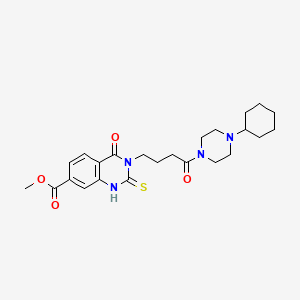 Methyl 3-(4-(4-cyclohexylpiperazin-1-yl)-4-oxobutyl)-4-oxo-2-thioxo-1,2,3,4-tetrahydroquinazoline-7-carboxylate
