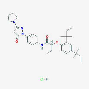 molecular formula C33H47ClN4O3 B237083 Butanamide, 2-(2,4-bis(1,1-dimethylpropyl)phenoxy)-N-(4-(4,5-dihydro-5-oxo-3-(1-pyrrolidinyl)-1H-pyrazol-1-yl)phenyl)-, monohydrochloride CAS No. 130381-20-3