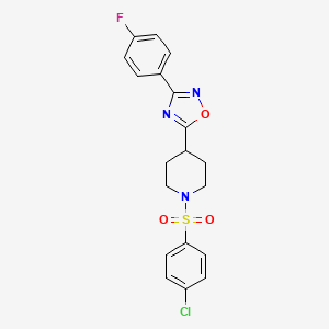 molecular formula C19H17ClFN3O3S B2370830 1-[(4-Chlorophenyl)sulfonyl]-4-[3-(4-fluorophenyl)-1,2,4-oxadiazol-5-yl]piperidine CAS No. 946237-95-2
