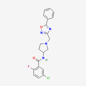 molecular formula C20H18ClFN4O2 B2370870 5-chloro-2-fluoro-N-{1-[(5-phenyl-1,2,4-oxadiazol-3-yl)methyl]pyrrolidin-3-yl}benzamide CAS No. 1396684-08-4