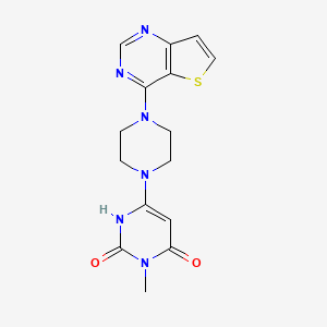 molecular formula C15H16N6O2S B2370871 3-methyl-6-(4-(thieno[3,2-d]pyrimidin-4-yl)piperazin-1-yl)pyrimidine-2,4(1H,3H)-dione CAS No. 2320468-79-7