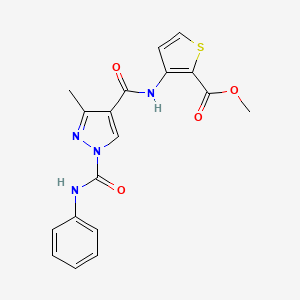 molecular formula C18H16N4O4S B2370875 methyl 3-({[1-(anilinocarbonyl)-3-methyl-1H-pyrazol-4-yl]carbonyl}amino)-2-thiophenecarboxylate CAS No. 321574-09-8