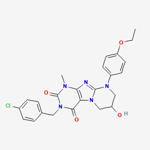 molecular formula C24H24ClN5O4 B2370885 3-[(4-chlorophenyl)methyl]-9-(4-ethoxyphenyl)-7-hydroxy-1-methyl-7,8-dihydro-6H-purino[7,8-a]pyrimidine-2,4-dione CAS No. 848753-84-4