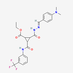 molecular formula C24H25F3N4O4 B2370890 Ethyl 2-[(2-{[4-(dimethylamino)phenyl]methylene}hydrazino)carbonyl]-3-{[3-(trifluoromethyl)anilino]carbonyl}cyclopropanecarboxylate CAS No. 341967-55-3