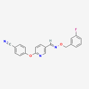 molecular formula C20H14FN3O2 B2370892 4-({5-[(1E)-{[(3-fluorophenyl)methoxy]imino}methyl]pyridin-2-yl}oxy)benzonitrile CAS No. 339014-82-3