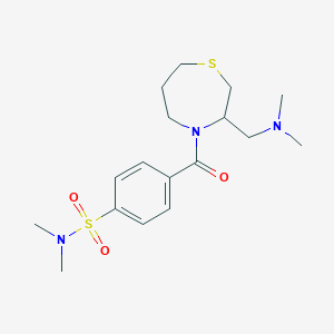 molecular formula C17H27N3O3S2 B2370905 4-(3-((dimethylamino)methyl)-1,4-thiazepane-4-carbonyl)-N,N-dimethylbenzenesulfonamide CAS No. 1448050-89-2