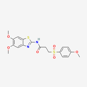 molecular formula C19H20N2O6S2 B2370925 N-(5,6-二甲氧基苯并[d]噻唑-2-基)-3-((4-甲氧基苯基)磺酰基)丙酰胺 CAS No. 942006-73-7