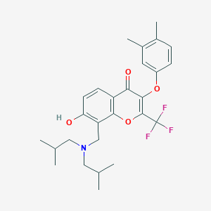 molecular formula C27H32F3NO4 B2370930 8-[[Bis(2-methylpropyl)amino]methyl]-3-(3,4-dimethylphenoxy)-7-hydroxy-2-(trifluoromethyl)chromen-4-one CAS No. 685861-31-8