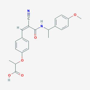 molecular formula C22H22N2O5 B2370950 2-[4-[(Z)-2-Cyano-3-[1-(4-methoxyphenyl)ethylamino]-3-oxoprop-1-enyl]phenoxy]propanoic acid CAS No. 2361915-10-6