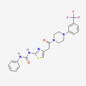molecular formula C23H22F3N5O2S B2370956 1-(4-(2-Oxo-2-(4-(3-(trifluoromethyl)phenyl)piperazin-1-yl)ethyl)thiazol-2-yl)-3-phenylurea CAS No. 923678-70-0