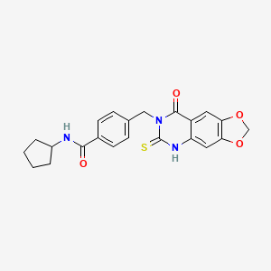 molecular formula C22H21N3O4S B2371023 N-cyclopentyl-4-[(8-oxo-6-sulfanylidene-5H-[1,3]dioxolo[4,5-g]quinazolin-7-yl)methyl]benzamide CAS No. 688055-90-5