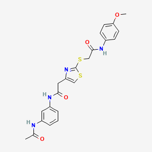 molecular formula C22H22N4O4S2 B2371036 N-(3-acetamidophenyl)-2-(2-((2-((4-methoxyphenyl)amino)-2-oxoethyl)thio)thiazol-4-yl)acetamide CAS No. 941980-54-7
