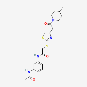 molecular formula C21H26N4O3S2 B2371110 N-(3-乙酰氨基苯基)-2-((4-(2-(4-甲基哌啶-1-基)-2-氧代乙基)噻唑-2-基)硫代)乙酰胺 CAS No. 953982-70-2