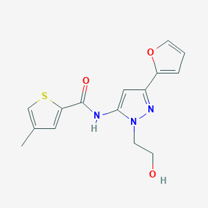 molecular formula C15H15N3O3S B2371152 N-(3-(furan-2-yl)-1-(2-hydroxyethyl)-1H-pyrazol-5-yl)-4-methylthiophene-2-carboxamide CAS No. 1219844-99-1