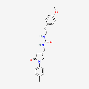 molecular formula C22H27N3O3 B2371156 1-(4-Methoxyphenethyl)-3-((5-oxo-1-(p-tolyl)pyrrolidin-3-yl)methyl)urea CAS No. 955257-42-8