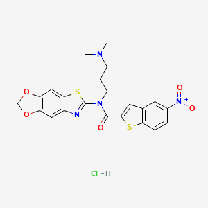 molecular formula C22H21ClN4O5S2 B2371167 N-([1,3]dioxolo[4',5':4,5]benzo[1,2-d]thiazol-6-yl)-N-(3-(dimethylamino)propyl)-5-nitrobenzo[b]thiophene-2-carboxamide hydrochloride CAS No. 1321664-93-0