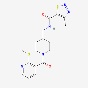 molecular formula C17H21N5O2S2 B2371179 4-methyl-N-((1-(2-(methylthio)nicotinoyl)piperidin-4-yl)methyl)-1,2,3-thiadiazole-5-carboxamide CAS No. 1234900-30-1