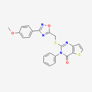 molecular formula C22H16N4O3S2 B2371180 2-(((3-(4-methoxyphenyl)-1,2,4-oxadiazol-5-yl)methyl)thio)-3-phenylthieno[3,2-d]pyrimidin-4(3H)-one CAS No. 1223968-16-8